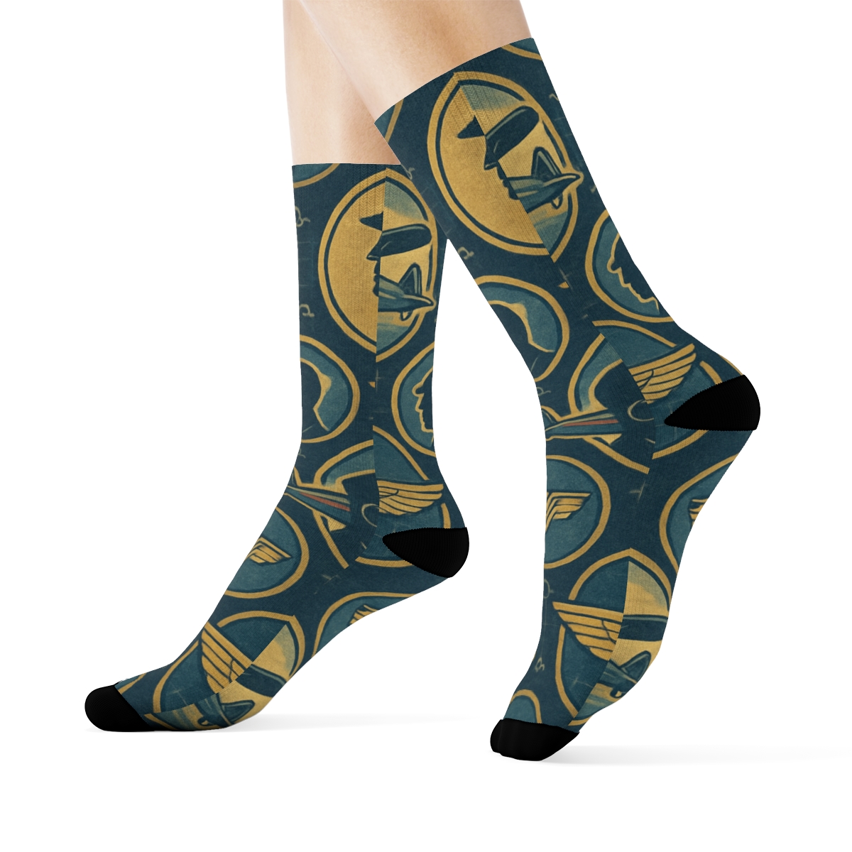 Vintage Airplane Medallions, Pilot Edition stylish athletic crew socksVintage Airplane Medallions, Pilot Edition Crew Socks - Image 3