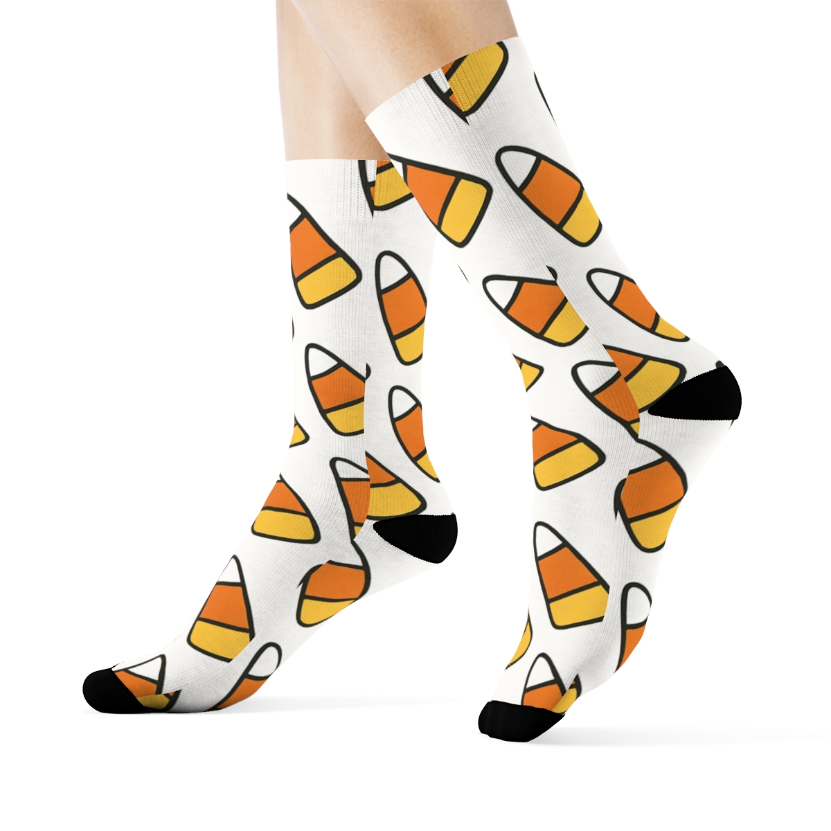Orange Candy Corn Ladder Stripes On White Background premium sports crew socks