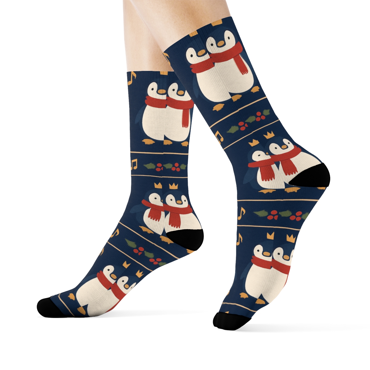 Penguin Carol Choir Stripe On Navy unique graphic crew socks