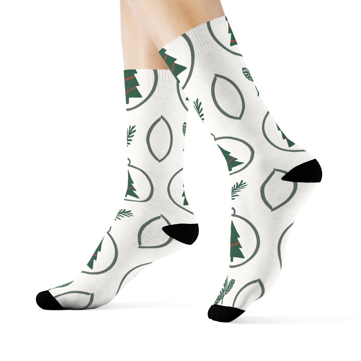Ornament Medallions With Christmas Tree Motif soft everyday crew socks