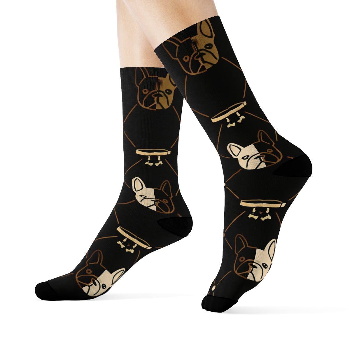 French Bulldog Chic Collar Lattice On Midnight Field comfortable cotton crew socks