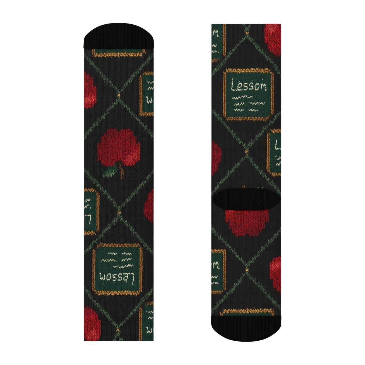 Teacher Chalkboard Lattice And Apple Medallions stylish athletic crew socks