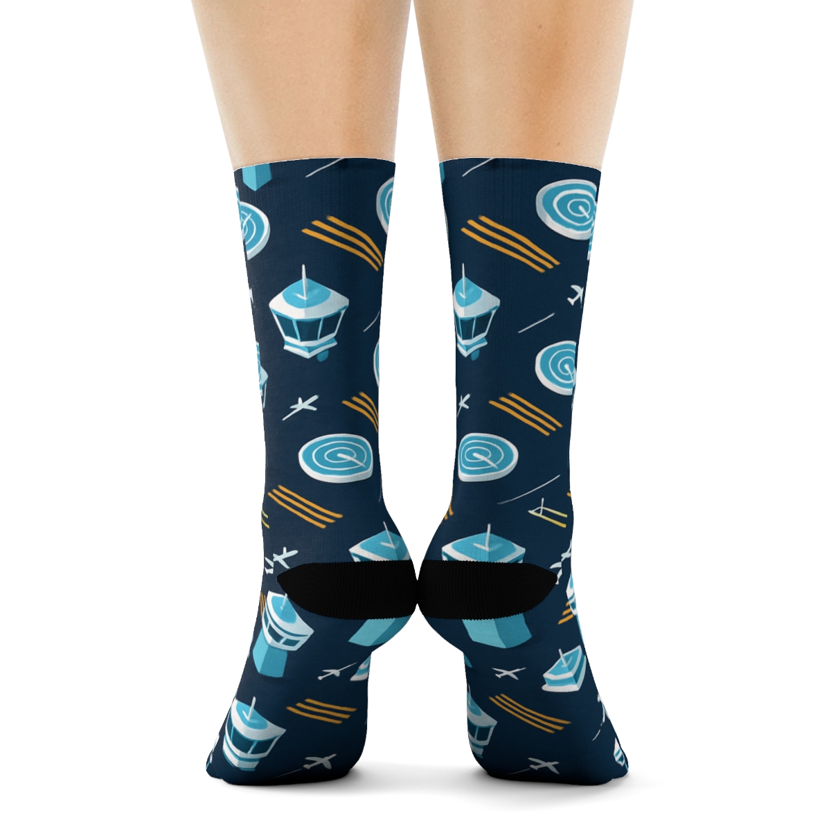 Sky Grid Of Air Traffic Controller Icons Over Runway Lines designer printed crew socks