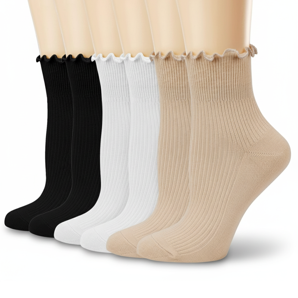 Pack of 6 Women Casual Cute Ankle Breathable Knit Cotton Soft Crew Ruffle Socks