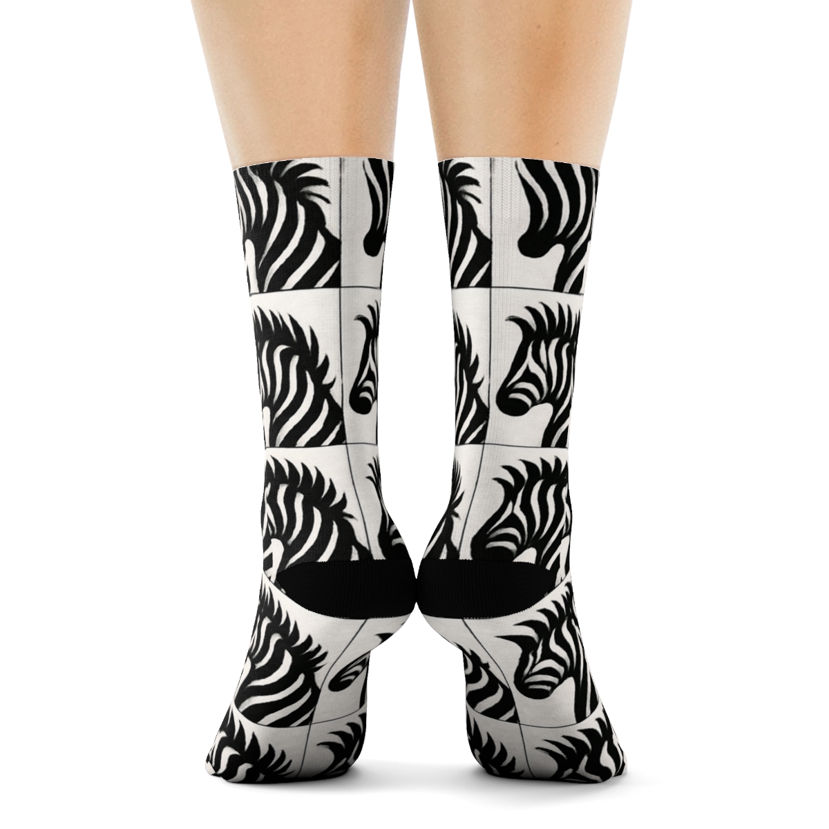 Monochrome Zebra Mane Wave Grid stylish athletic crew socks