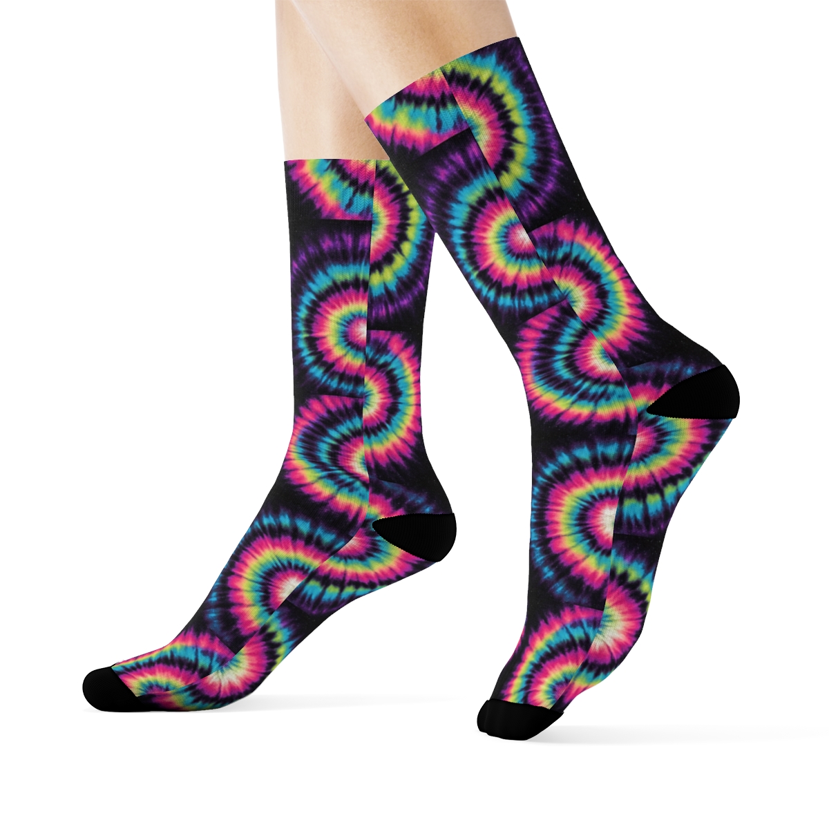 Neon Spiral Whorl Tile Grid On Black Field comfortable cotton crew socks