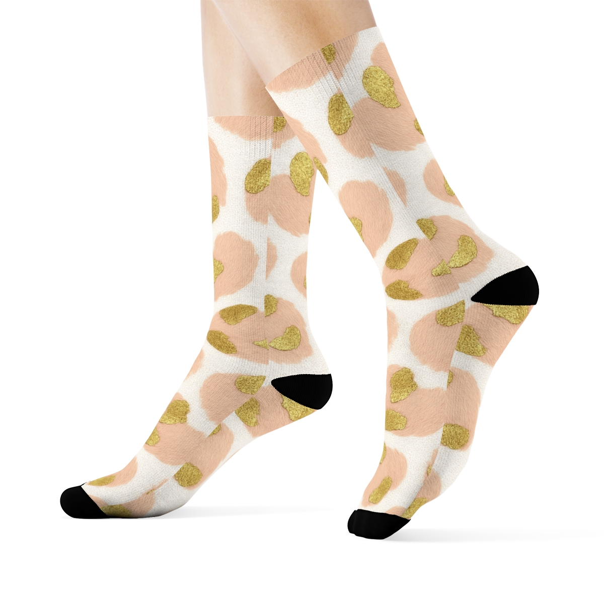 Blush Pink Leopard Scatter On White Background custom crew socks