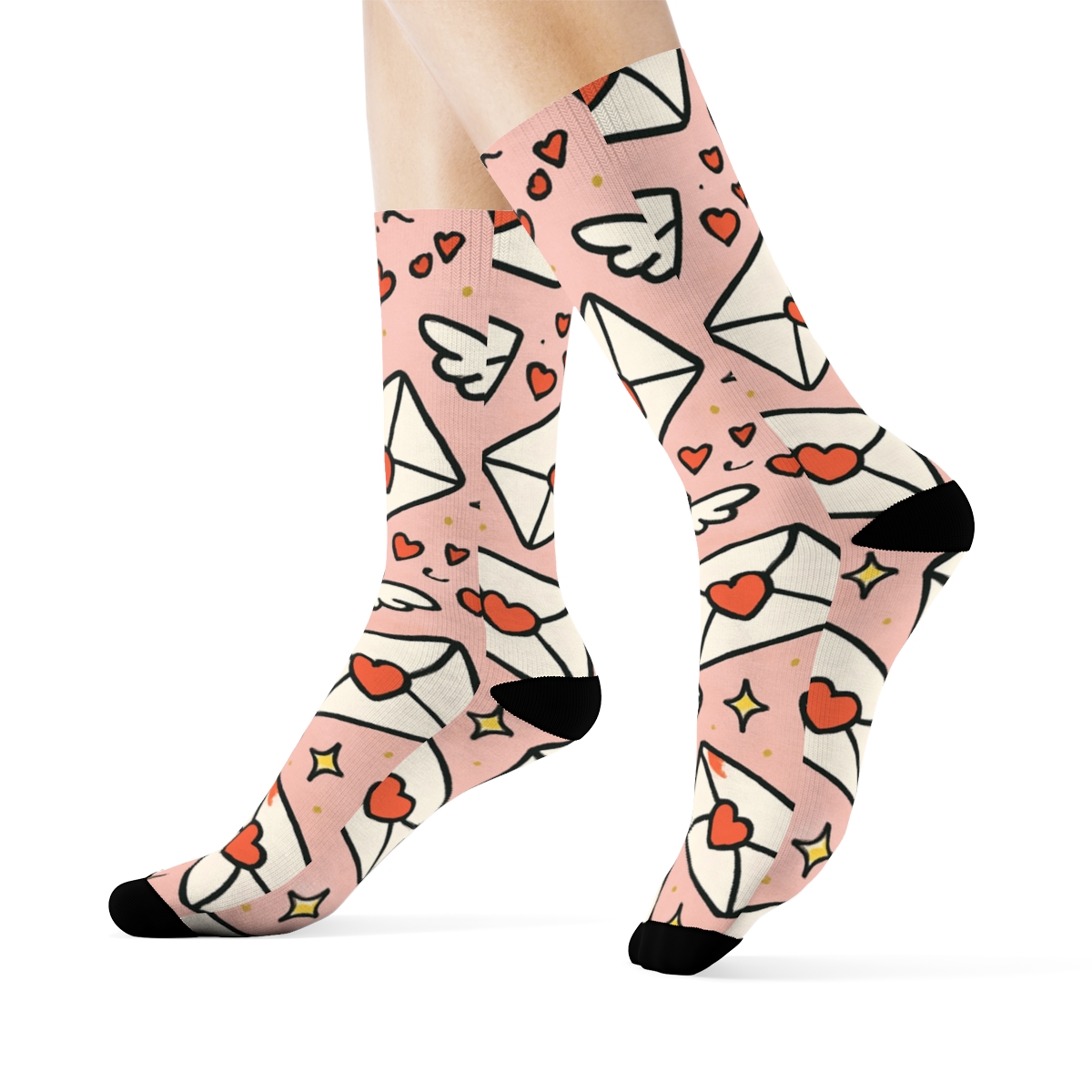 Playful Cartoon Valentine Love Letter Envelope Tessellation personalized crew socks