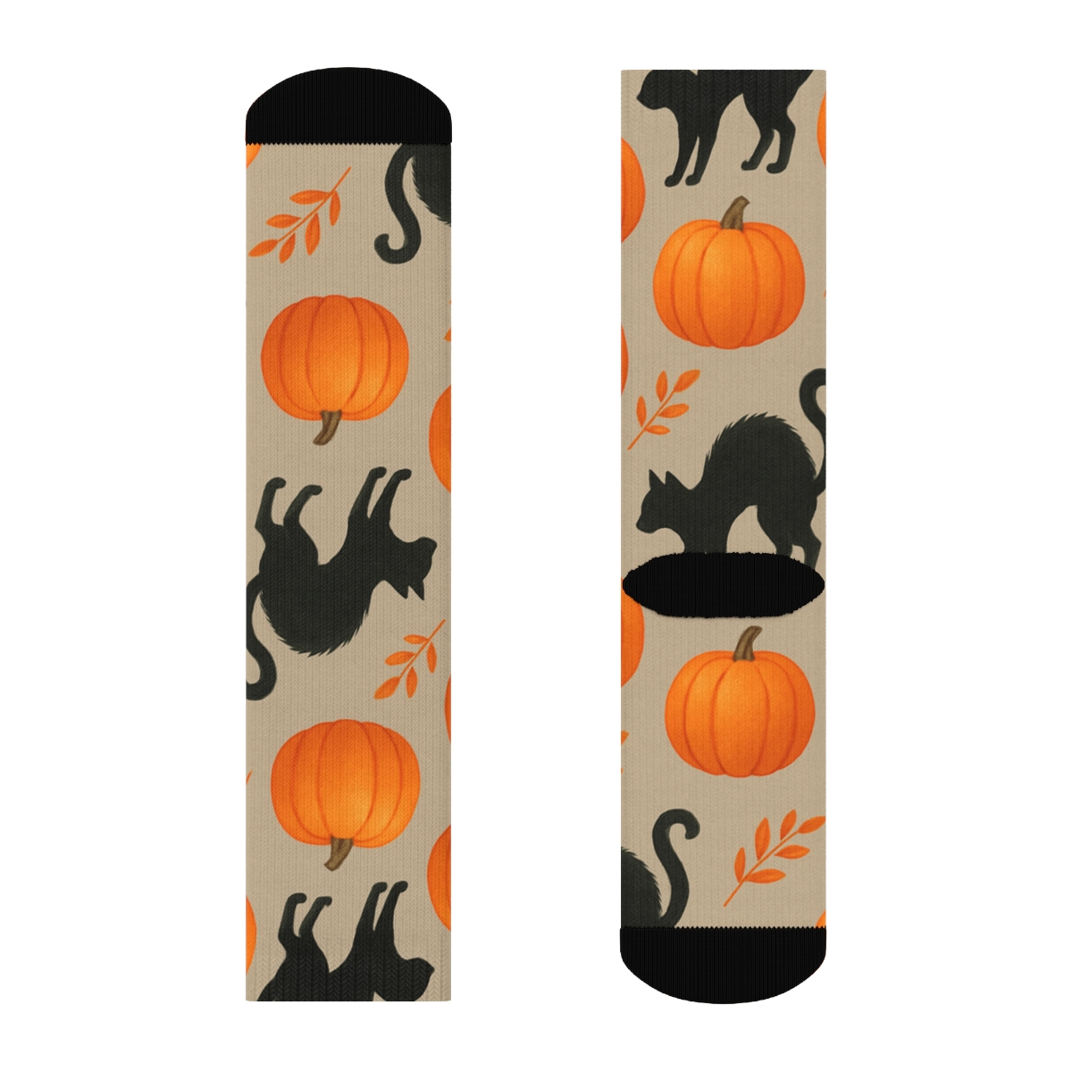 Black Cat And Pumpkin Diagonal March On Proper Neutral Background soft everyday crew socks