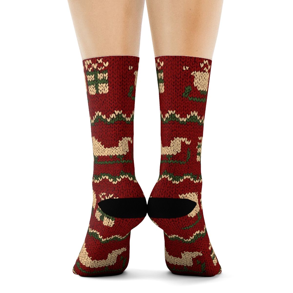 Knitted Runner Rhythm Pattern With Sleigh Icons personalized crew socks