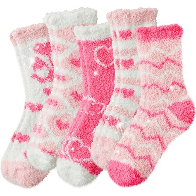 Pair Of 6 Warm Cozy Fluffy Fuzzy Plush Sleeping Socks Set For Women