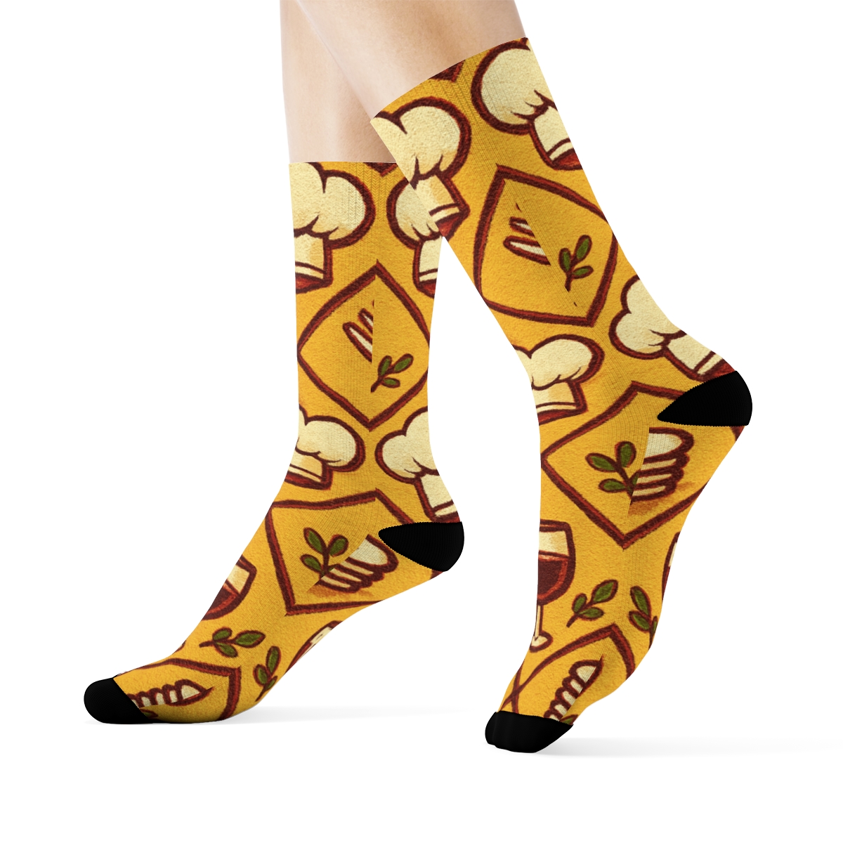 Restaurant Manager Chef Hat Lattice On Warm Yellow unique graphic crew socks