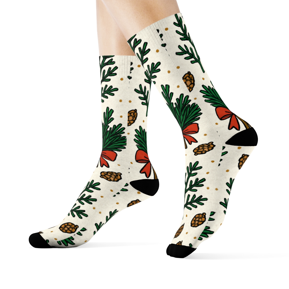 Evergreen Branches With Ribbon Garland Grid personalized crew socks