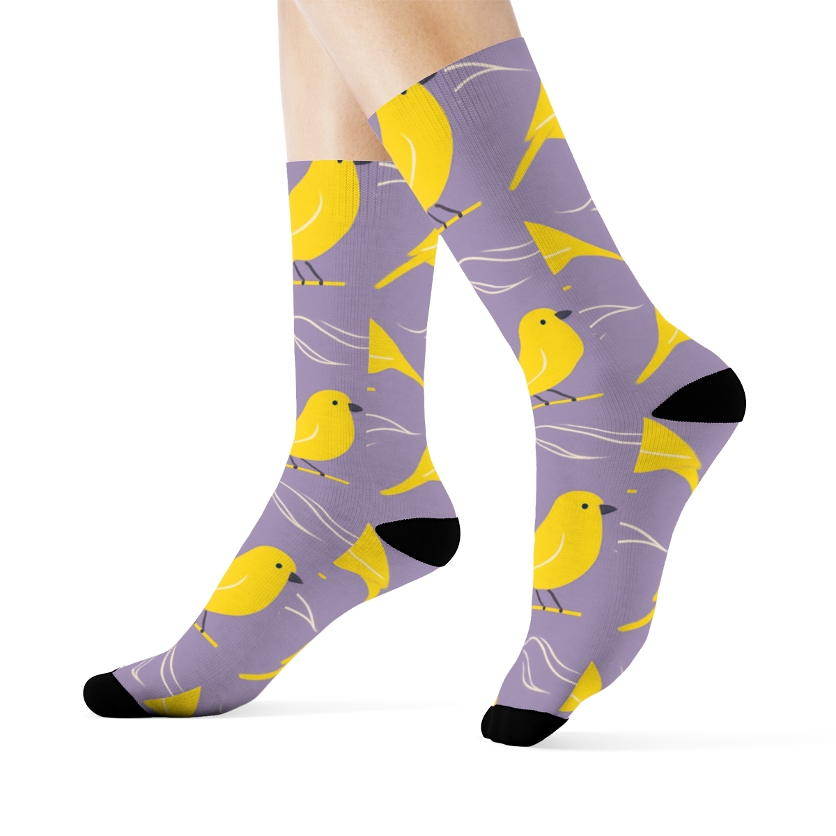 Canary Songwave Feather Lines On Lavender Background stylish athletic crew socks