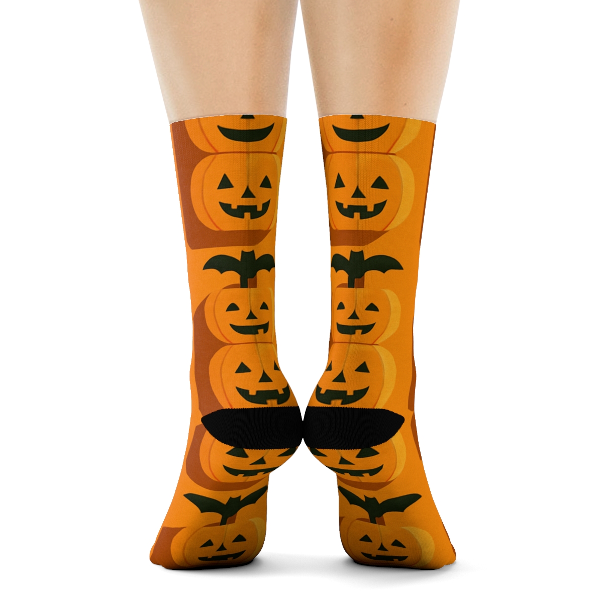 Pumpkin Stack Vertical Repeat On Orange Background soft everyday crew socks