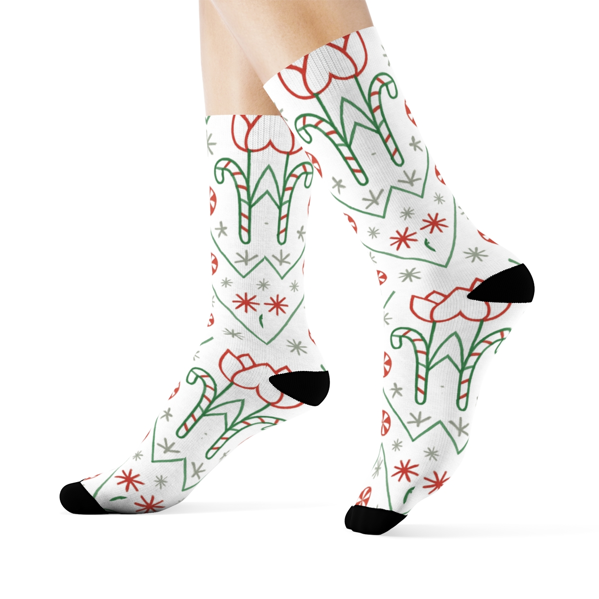 Candy Cane Tulip Stripe Chevron On Snow White Background soft everyday crew socks