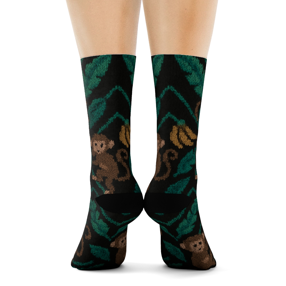 Knitted Jungle Chevron Monkey Motif stylish athletic crew socks