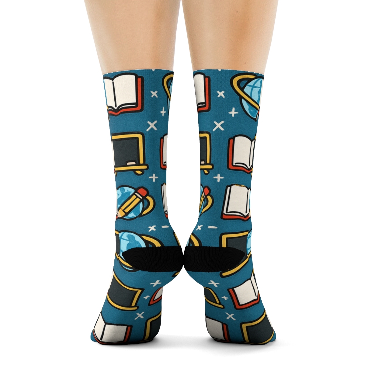 Teacher Chalkboard Orbit Grid On Classroom Blue unique graphic crew socks