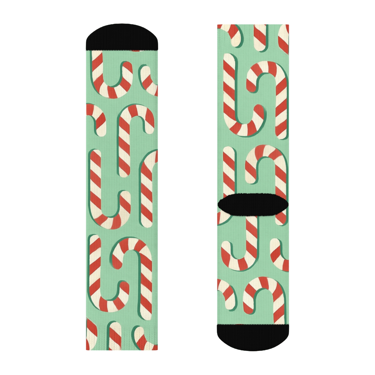 Hooked Candy Canes Tessellation On Mint Green custom crew socks