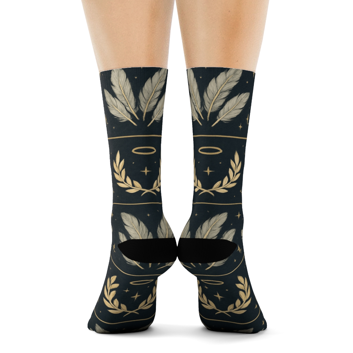 Feather Crown Pattern With Angel Grace unique graphic crew socks