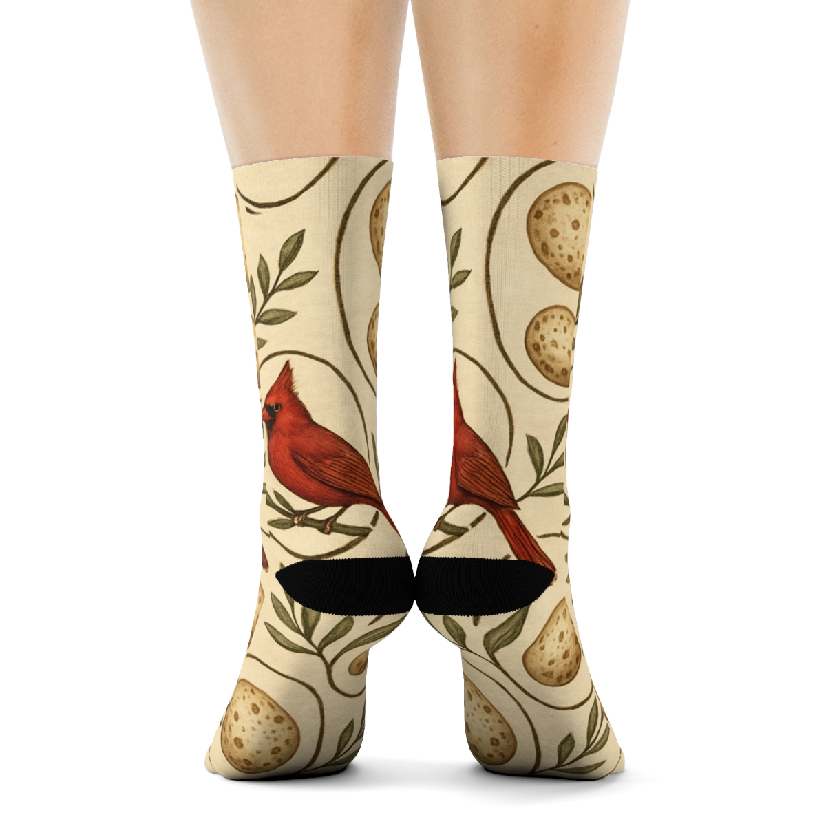 Cardinal Crest And Egg Oval Lattice On Warm Ivory Background comfortable cotton crew socks