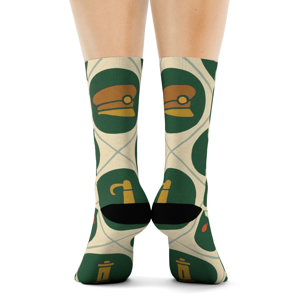 Vintage Track Medallions With Train Conductor Motifs soft everyday crew socks