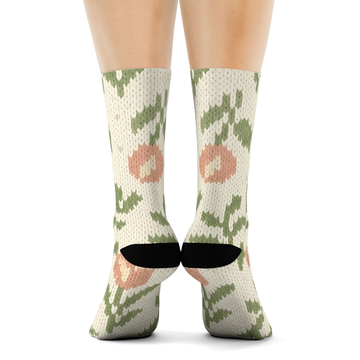 Sage Tulip Chevron Knit On Cream Background personalized crew socks
