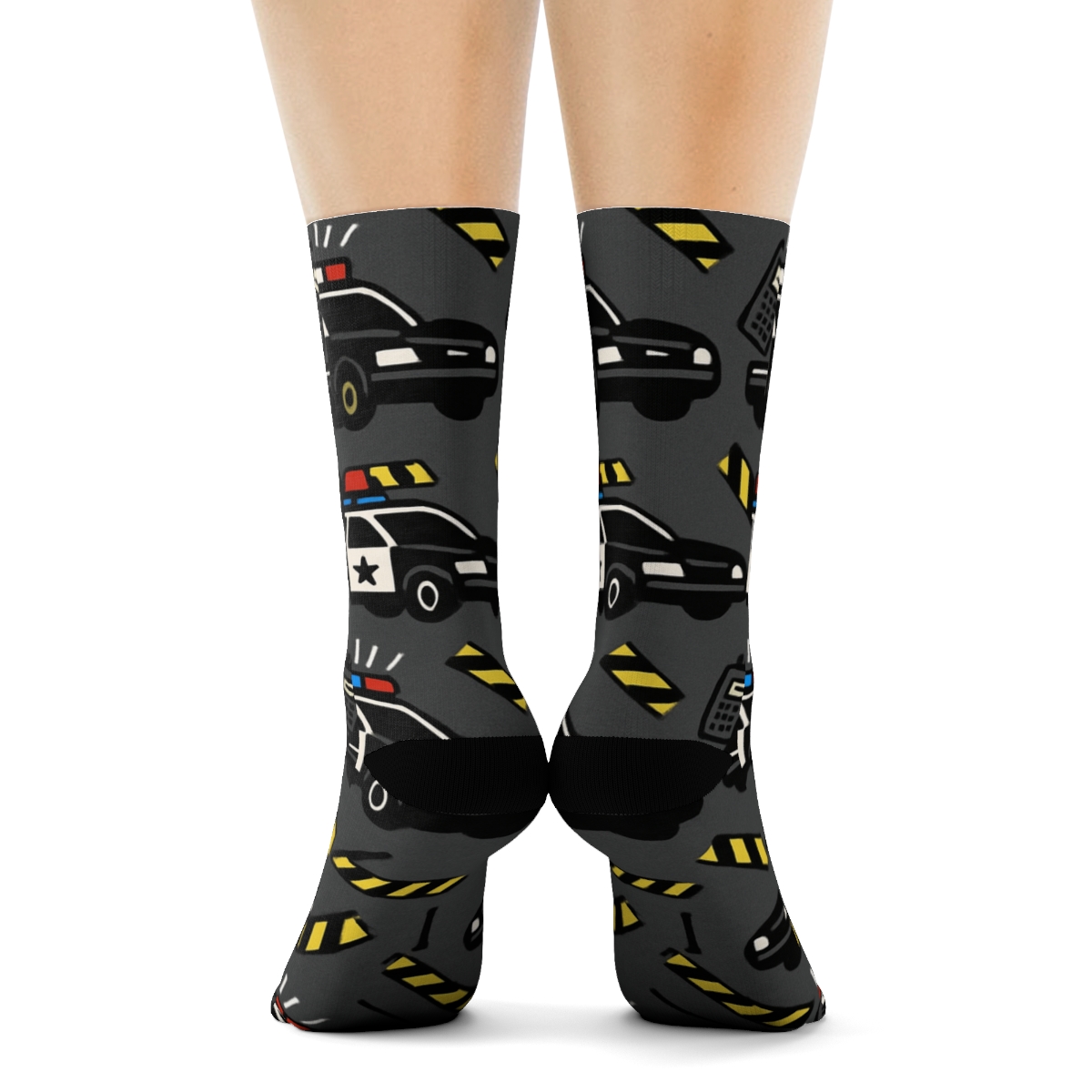 City Night Grid With Police Officer Light Bar Rhythm stylish athletic crew socks