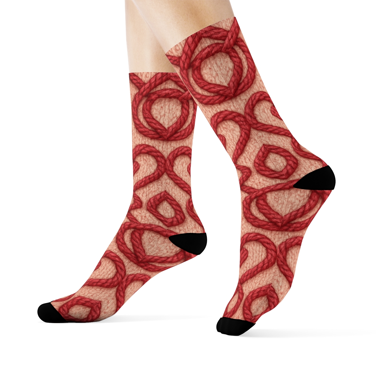 Knitted Valentine S Infinity Heart Cable Lattice trendy patterned crew socks