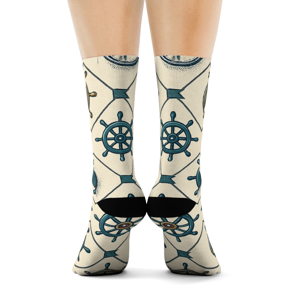 Compass Lattice In Ship Captain Chic soft everyday crew socks