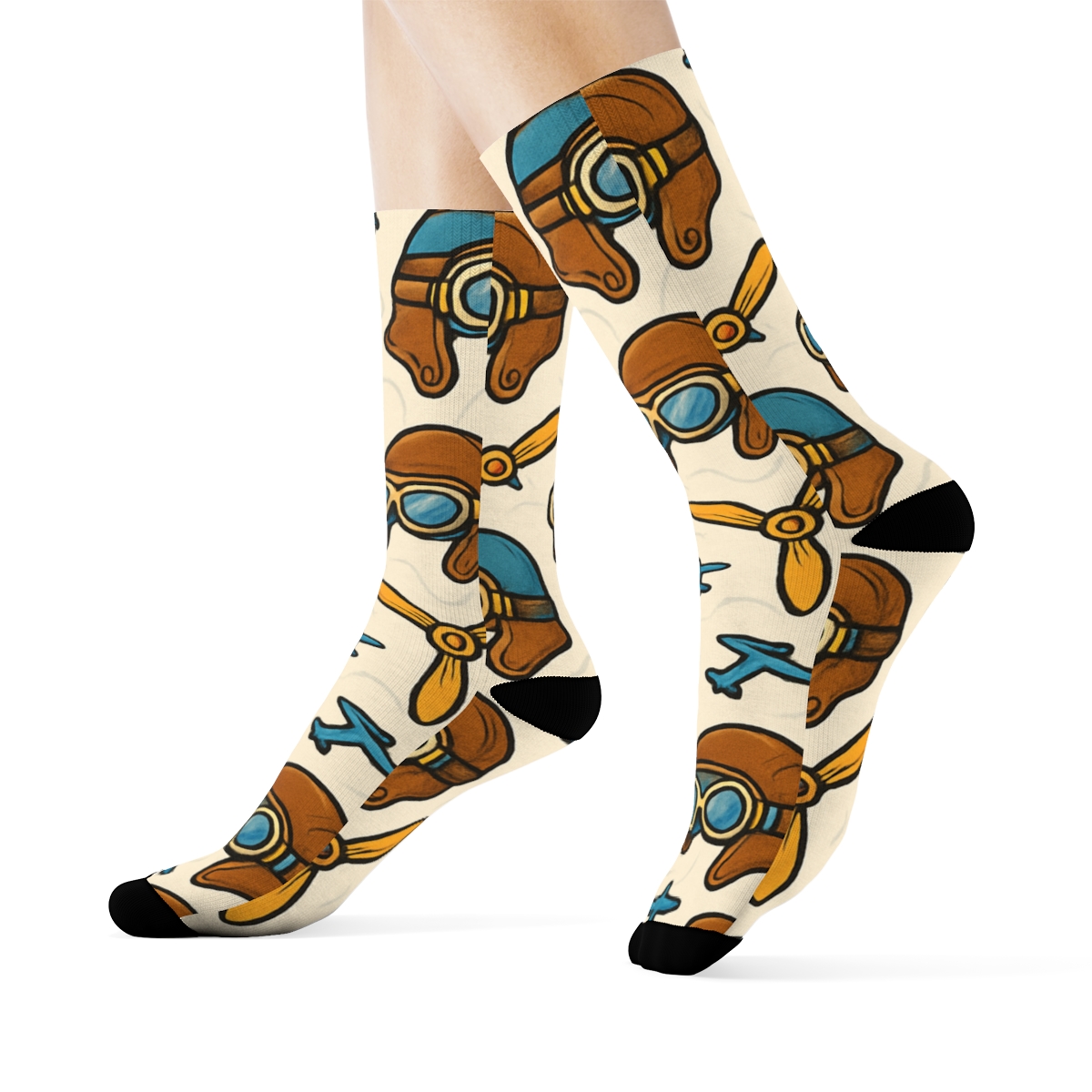 Cloud Atlas Pattern With Pilot Icons unique graphic crew socksCloud Atlas Pattern with Pilot Icons Crew Socks - Image 3