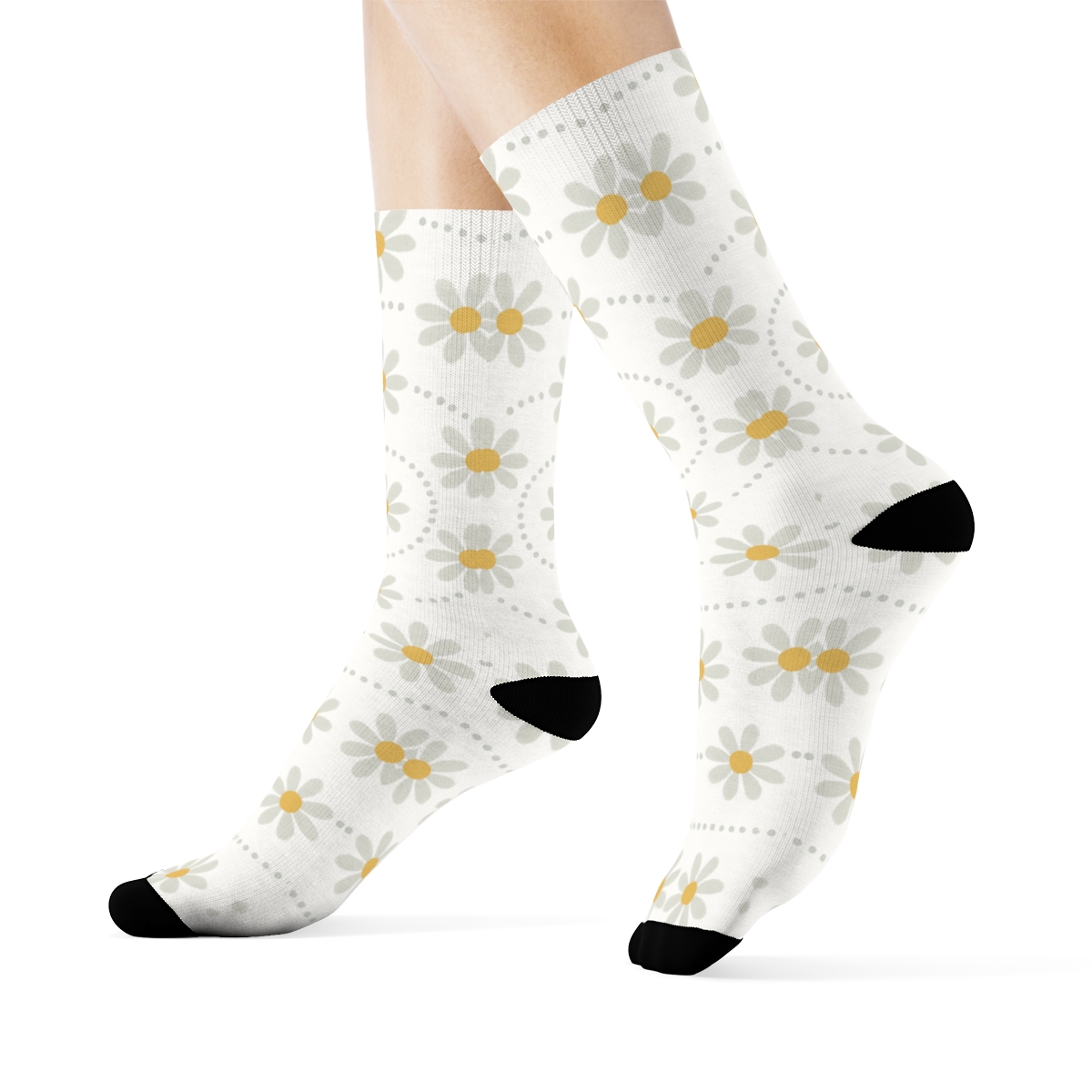 Solar Daisy Orbit Rings On White Background soft everyday crew socks
