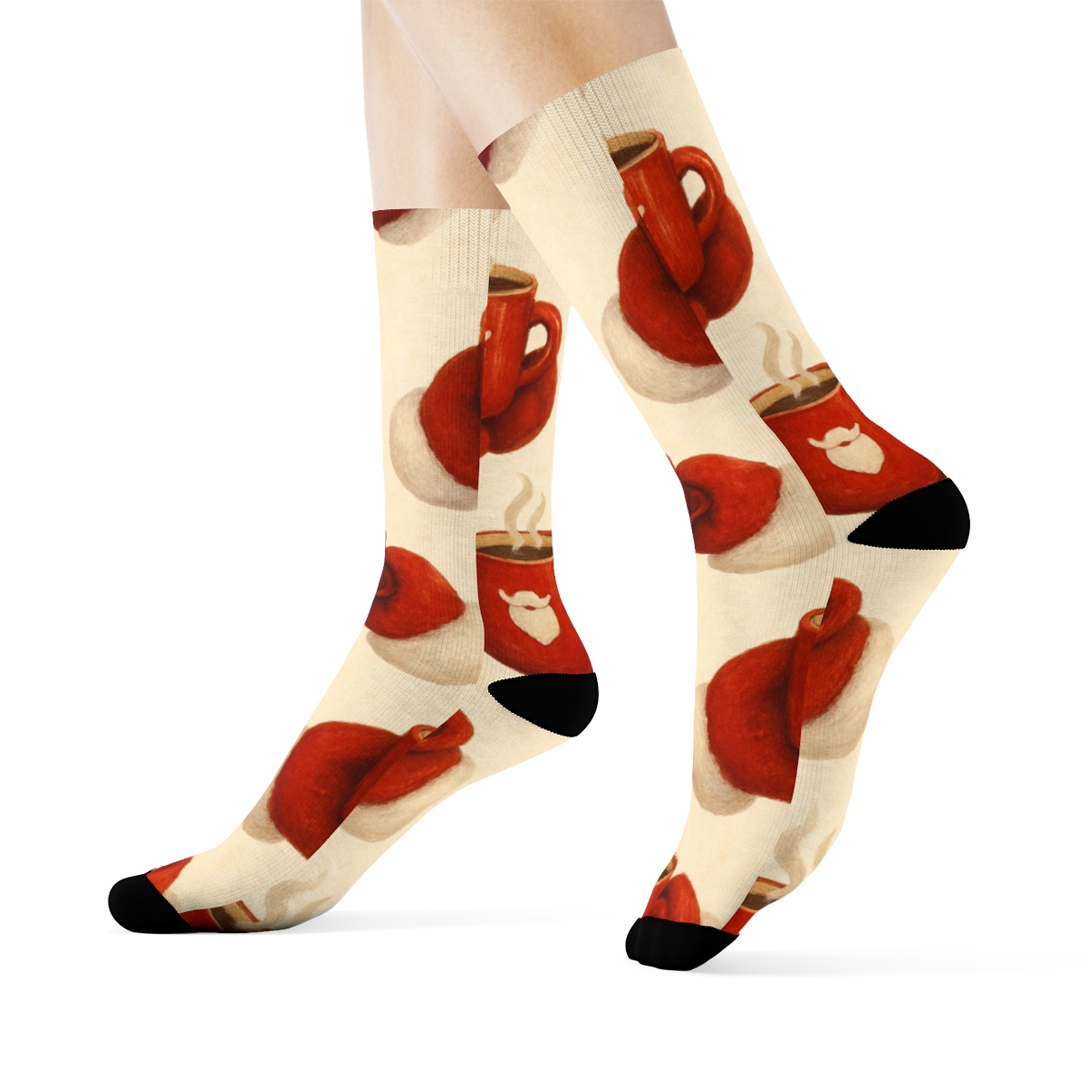 Mug Of Cocoa In Santa Hands All Over Scatter designer printed crew socks