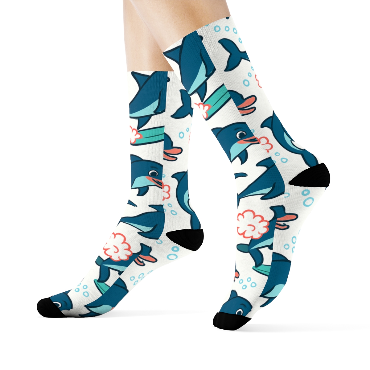Surf Party Dolphin Pattern Pop trendy patterned crew socks