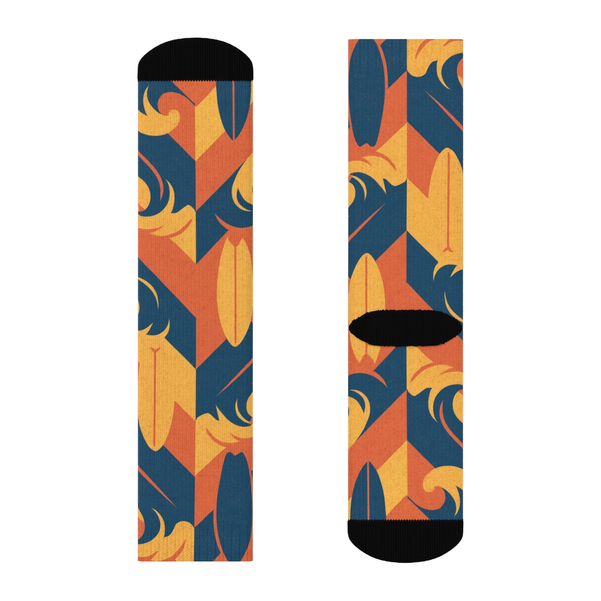 Surfboard Chevron Motion On Sunset designer printed crew socks
