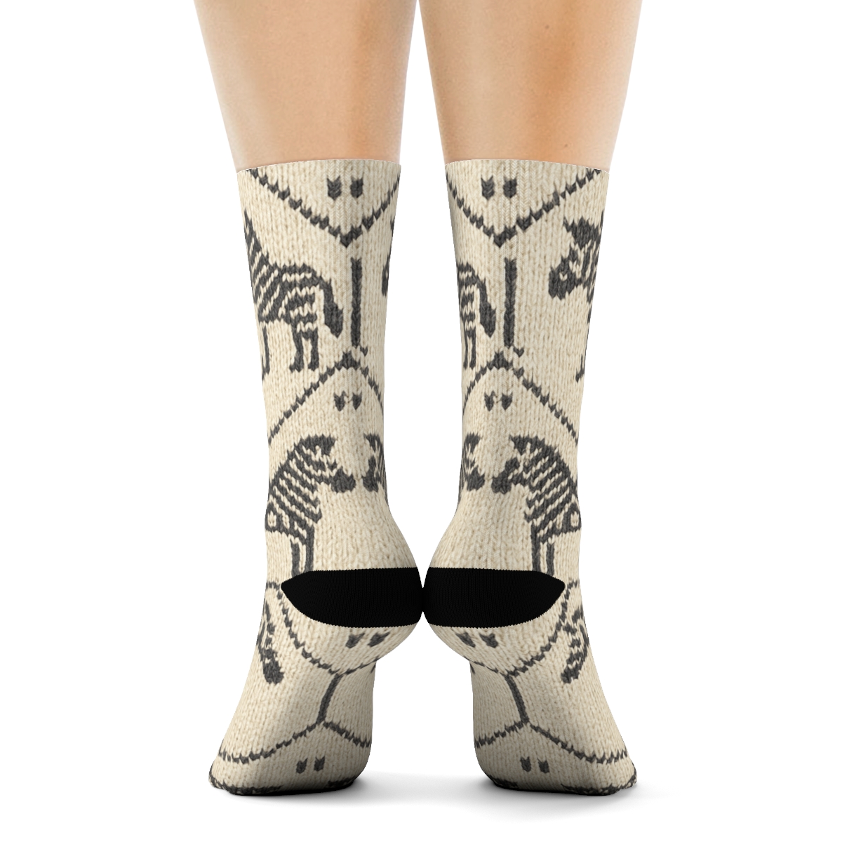 Knitted Zebra Silhouette Lattice On Warm Cream personalized crew socksKnitted Zebra Silhouette Lattice on Warm Cream Crew Socks - Image 4