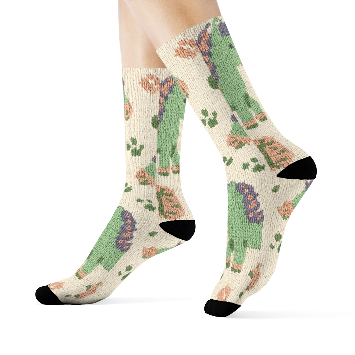 Knitted Illusion Pony Meadow Loop Pattern designer printed crew socks