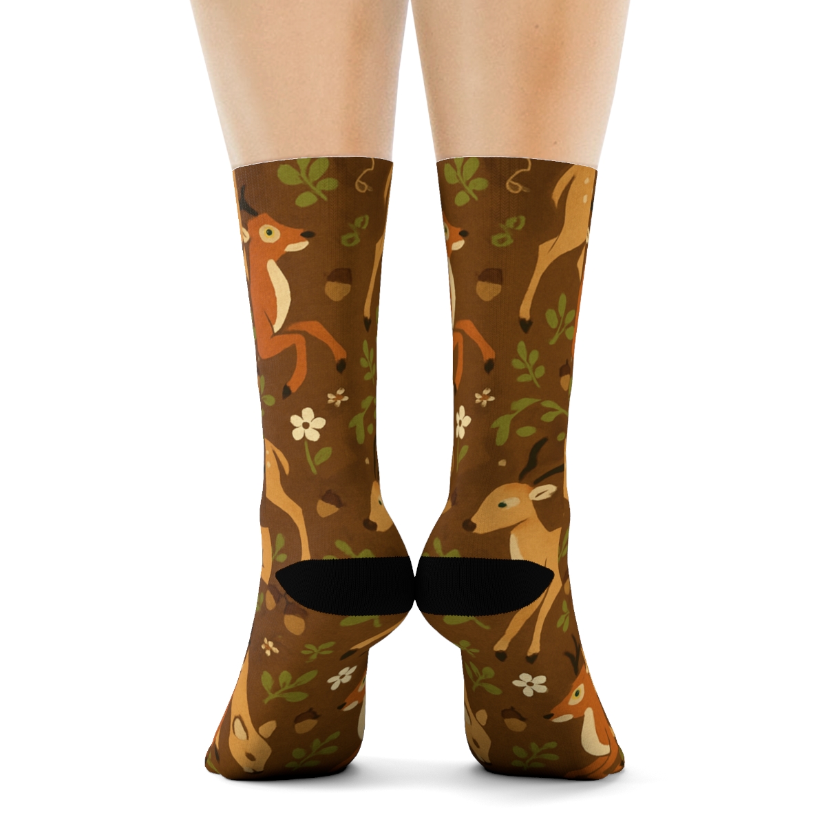 Wildflower Lattice With Playful Deer soft everyday crew socks