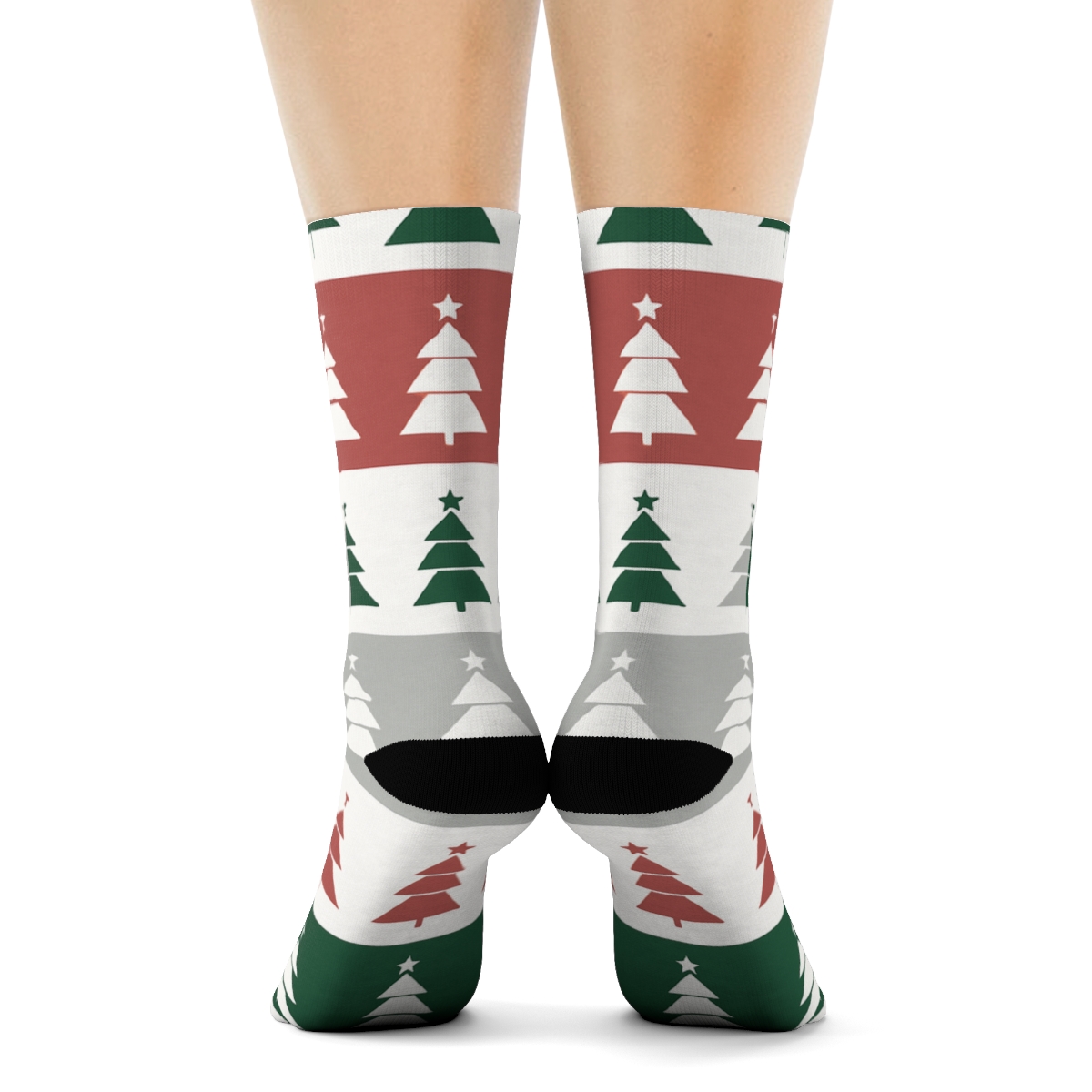 Minimal Christmas Tree Bands On White Background custom crew socksMinimal Christmas Tree Bands on White Background Crew Socks - Image 4