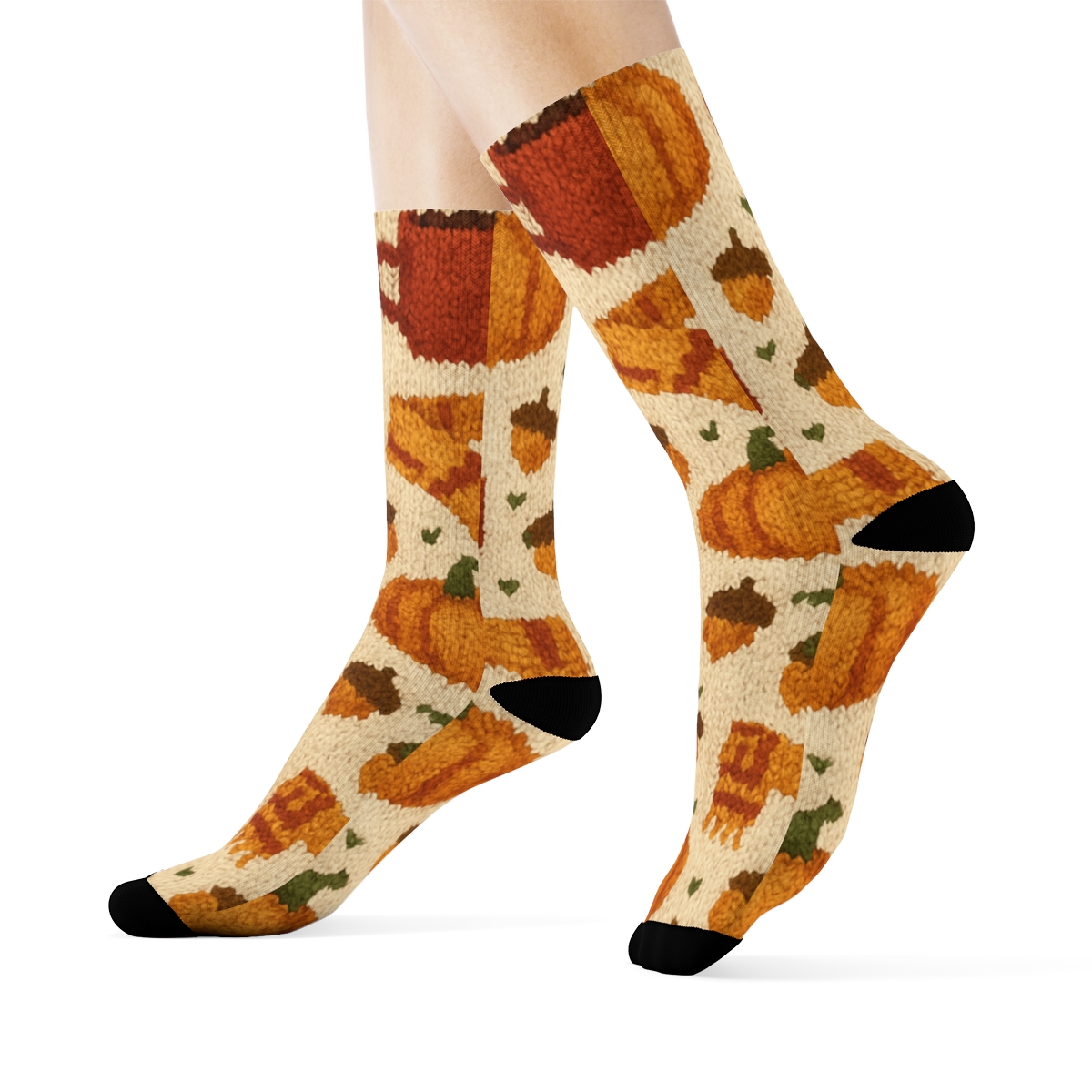 Knitted Pumpkin Mug Fair Isle On Creamy Beige Background premium sports crew socks