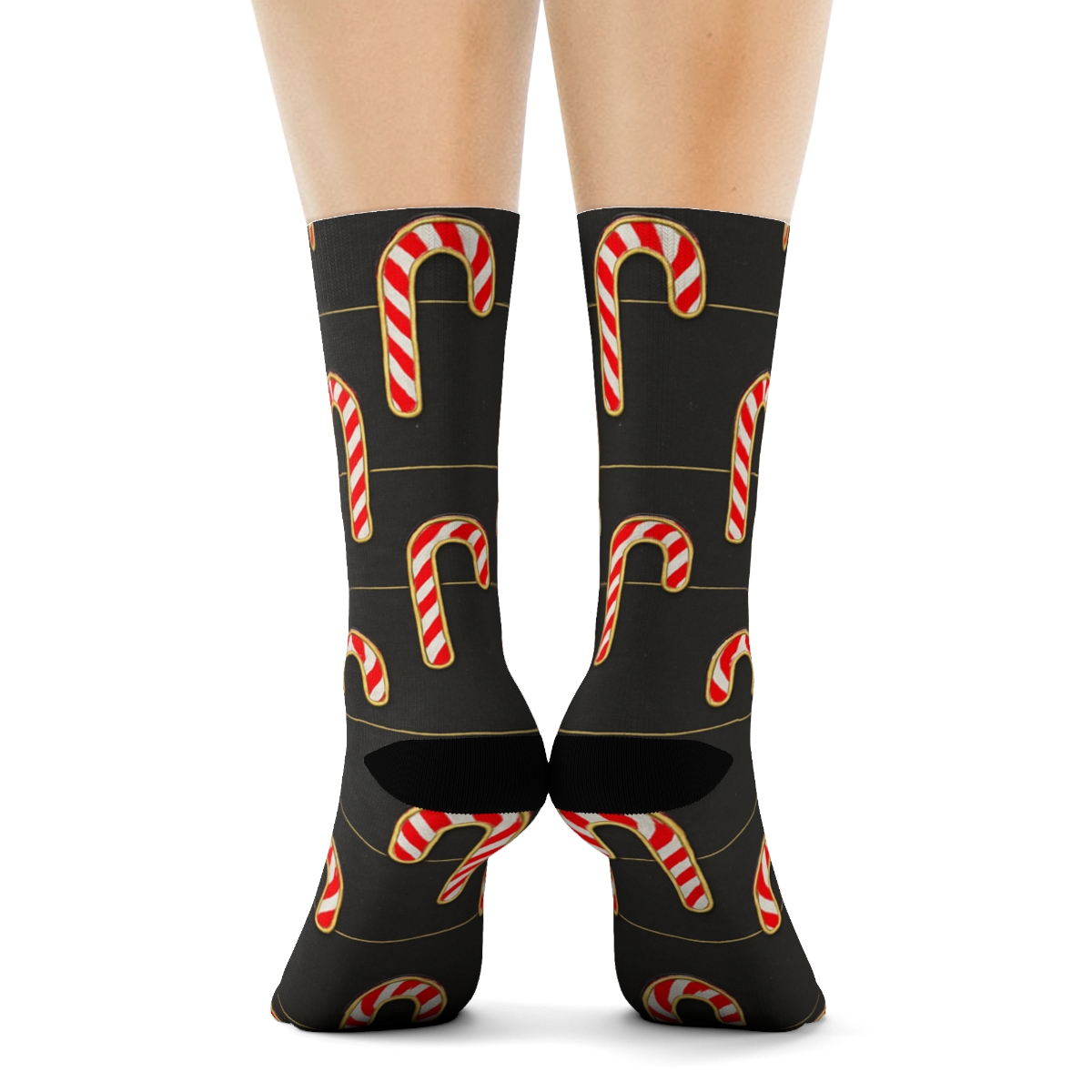 Elegant Holiday Chic Grid, Candy Canes As Gold Foil Outlines unique graphic crew socks