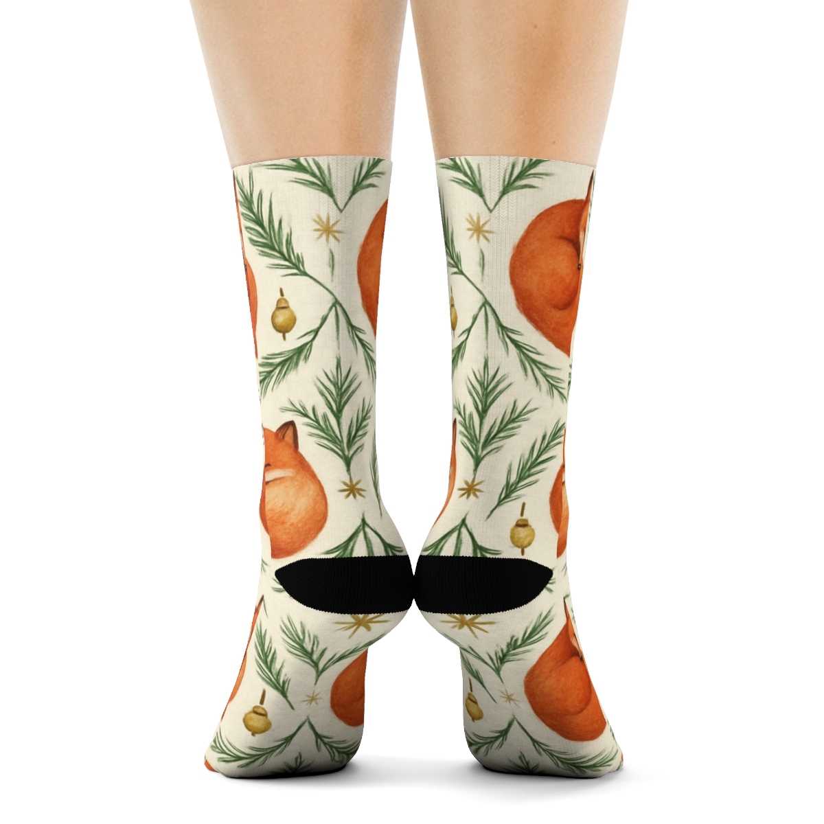 Red Fox Ornament Lattice On Ivory Background custom crew socks