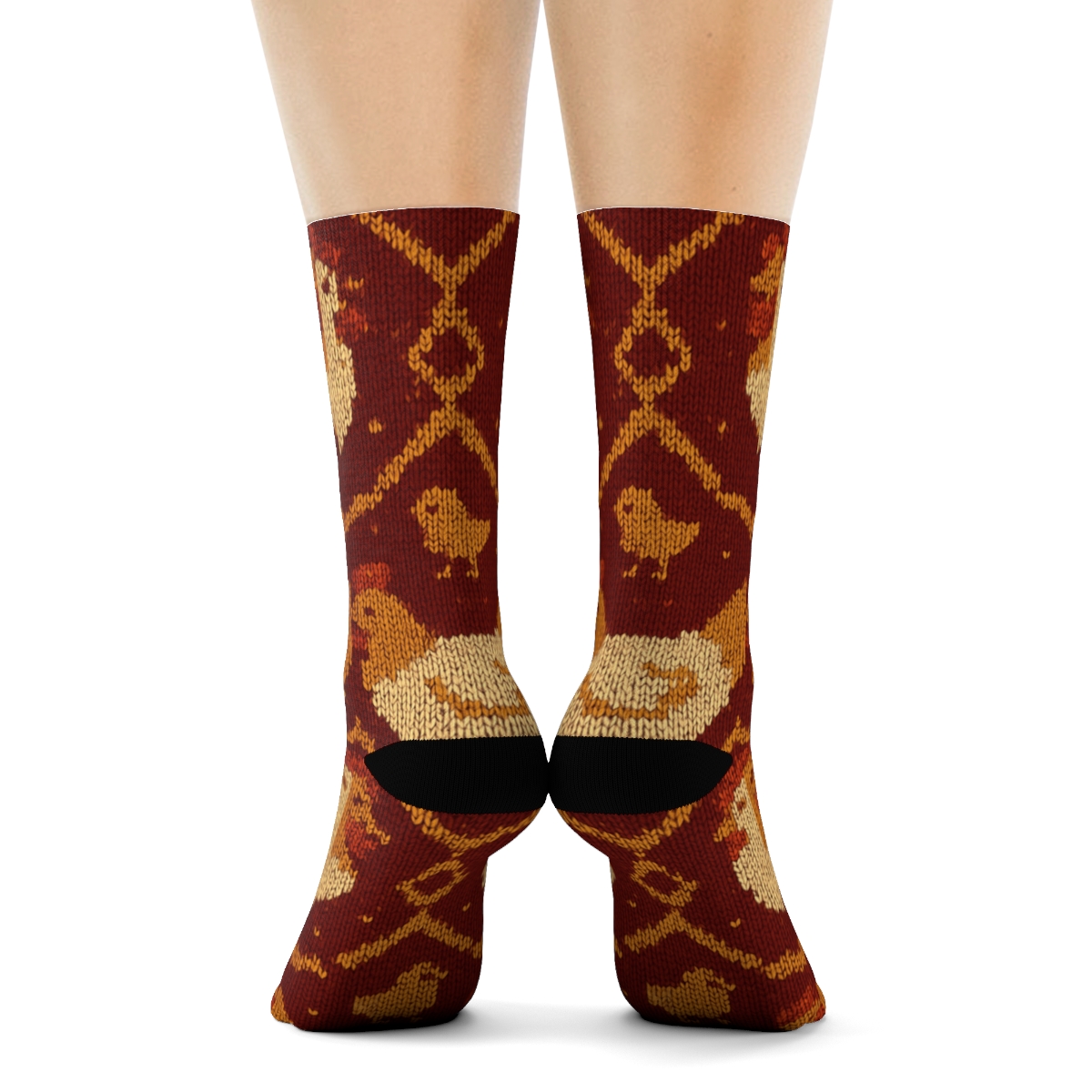 Knitted Chicken Quilt Illusion Pattern designer printed crew socks