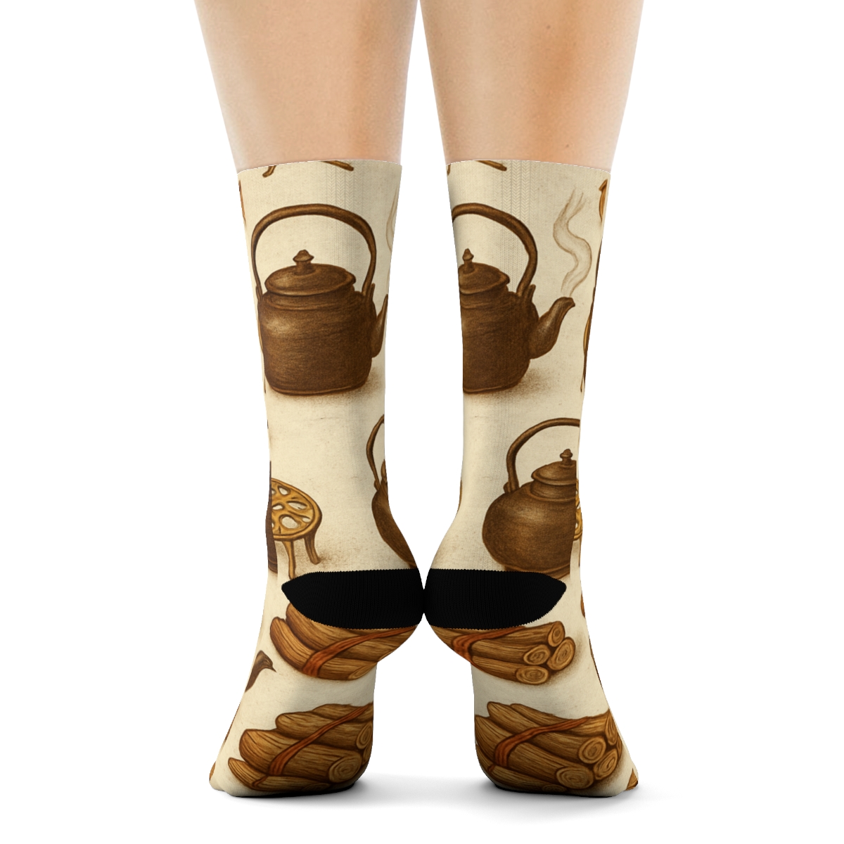 Kettle And Trivet Motifs With Heart Warmth soft everyday crew socks