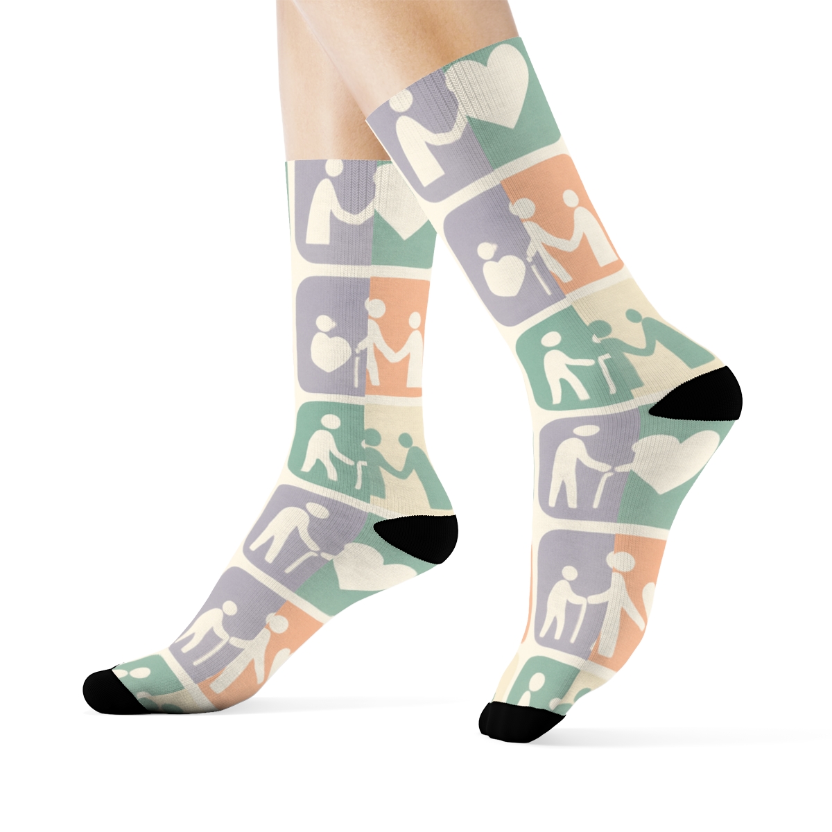 Soft Grid Of Elderly Care Worker Icons In Pastel Care Blocks personalized crew socks