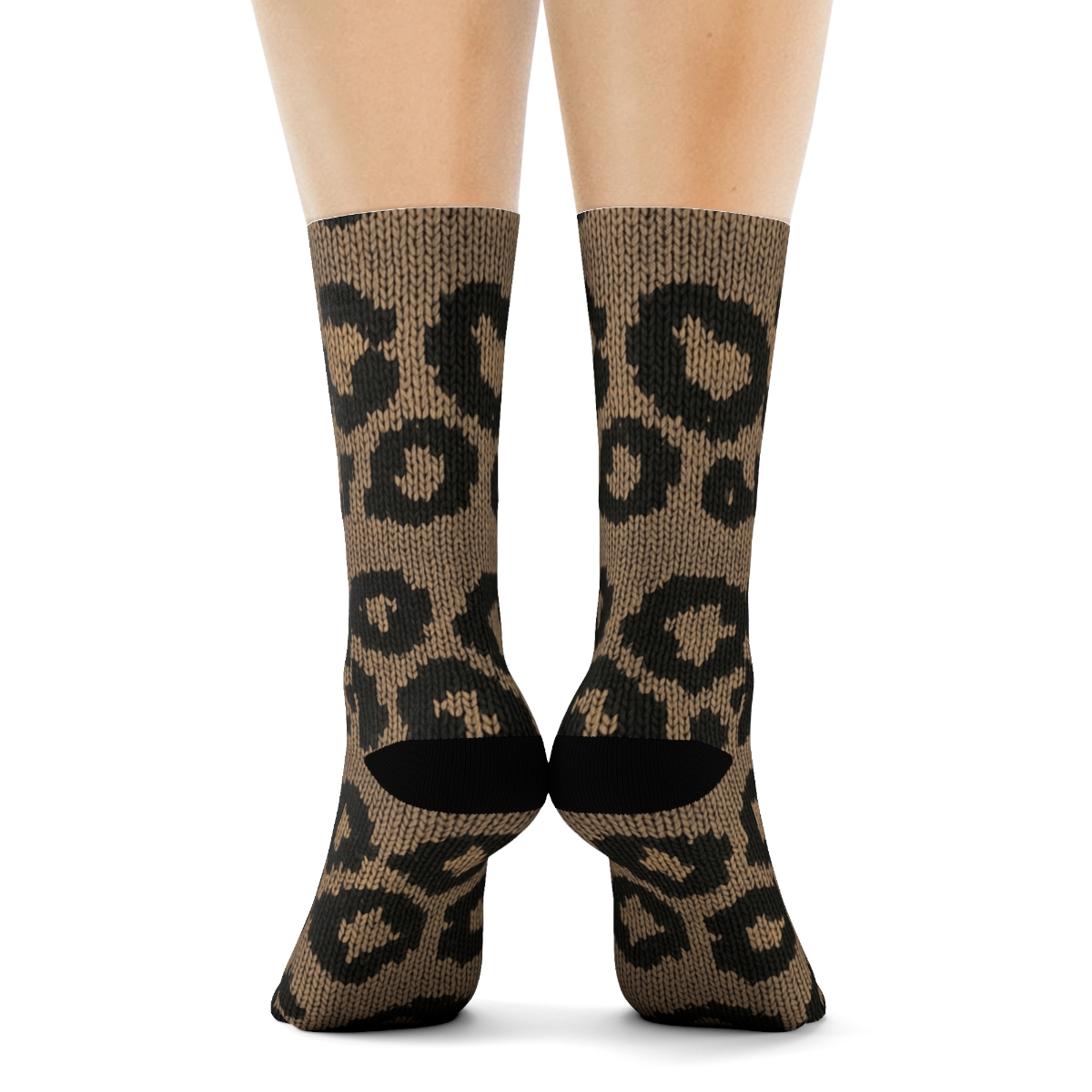 Charcoal Knit Illusion Spot Stripes On Warm Taupe Background soft everyday crew socks