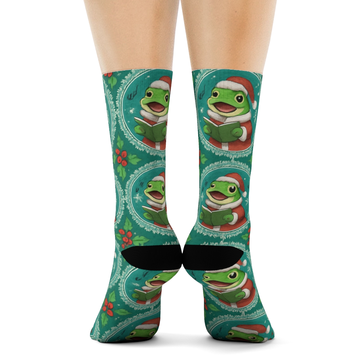 Frog Carolers Snowflake Medallions trendy patterned crew socks