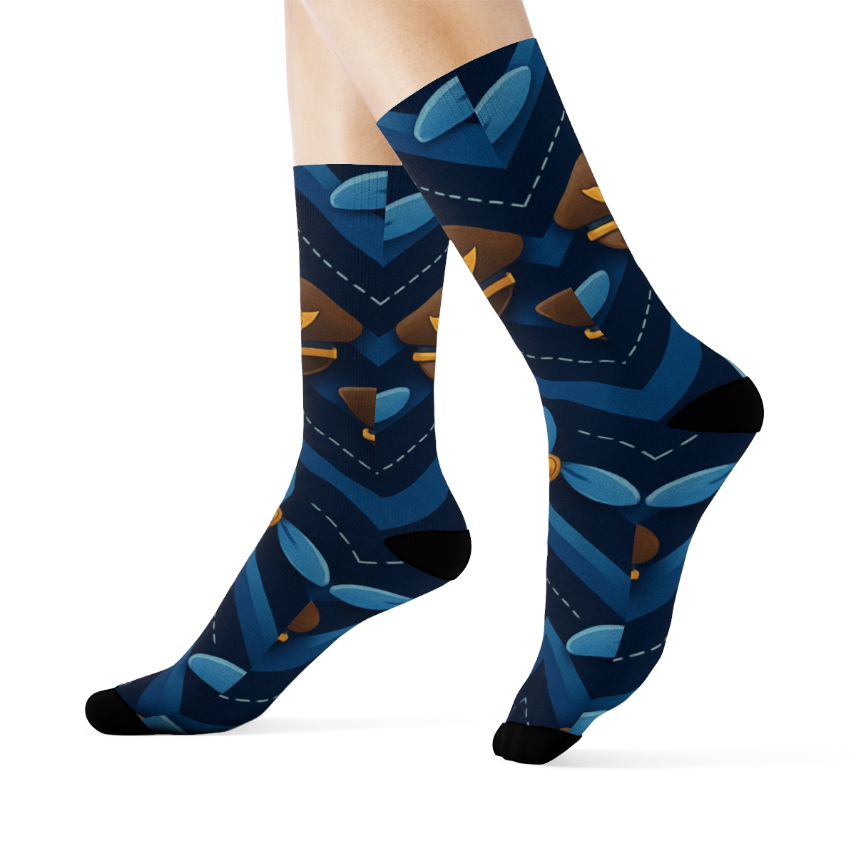 Pilot-Grade Propeller Chevron On Navy Blue unique graphic crew socks