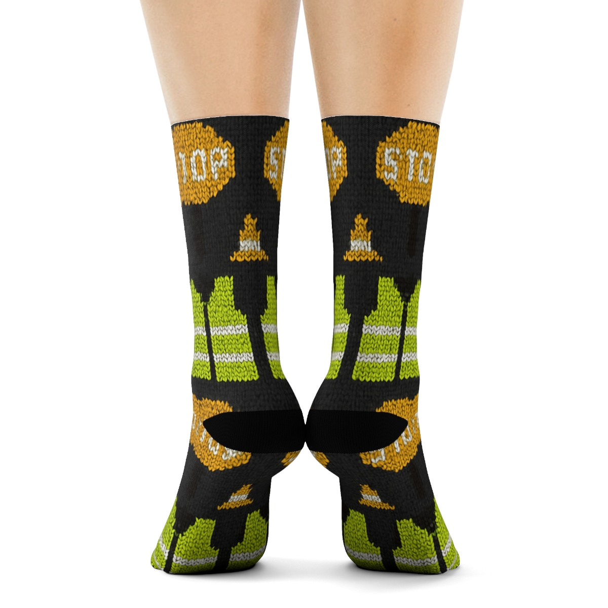 Knitted Crossing Guard Safety Stripe Tapestry designer printed crew socks