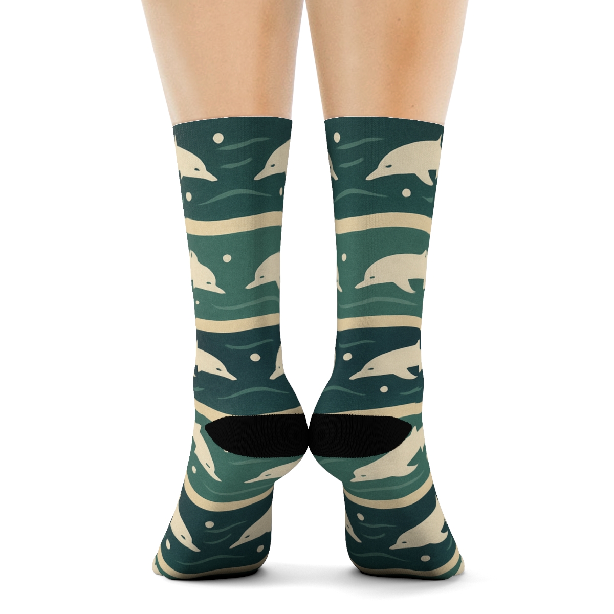 Nautical Current Bands With Dolphin Silhouettes comfortable cotton crew socks